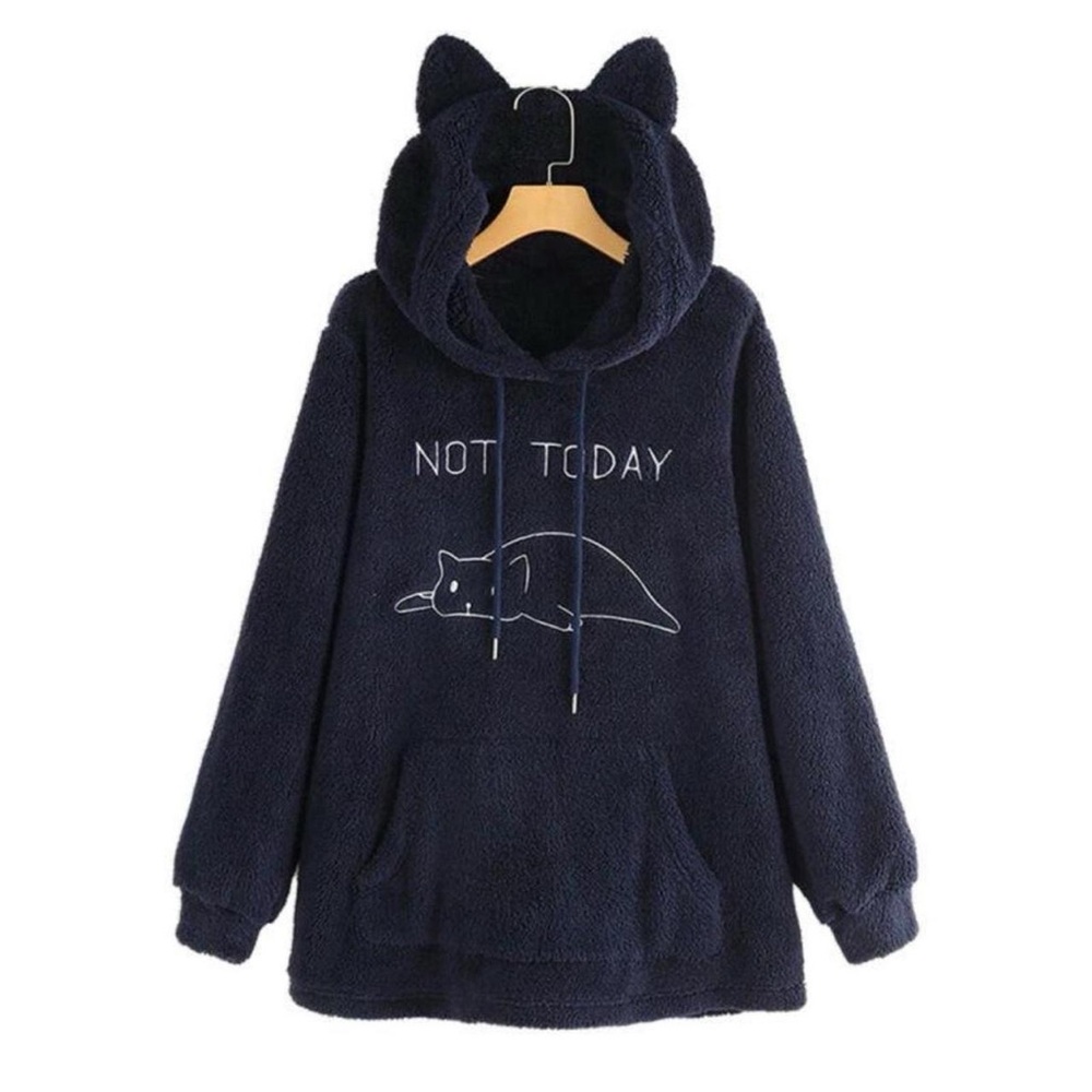 Black Cat Hoodie “not today” with cat ear on hood